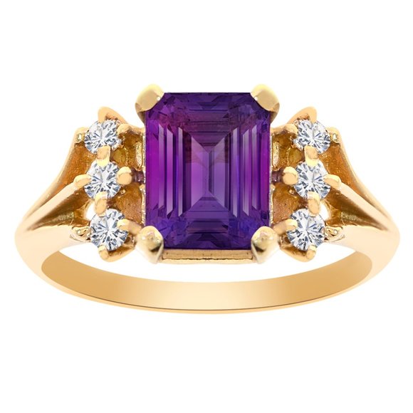1.50 Ct. Vintage Amethyst 0.12 Ct. Diamonds Ring - Picture 1 of 4